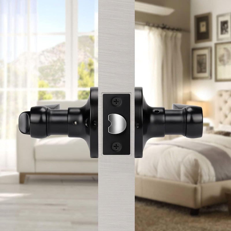 KNOBWELL 5 Pack Keyless Privacy Door Lever Door Handle Bedroomm/Bathroom Door Lock Lockset Matte Black Finish Door Lever, Interior Door Use - Image 5